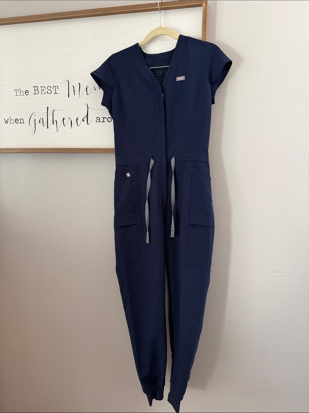 Figs Navy Medical Utility Jumpsuit with Tie Waist